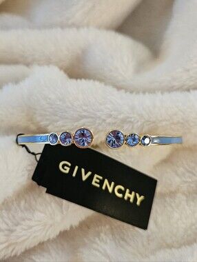 Givenchy Blue Crystal & Inlay Open Bangle Bracelet, NWT
